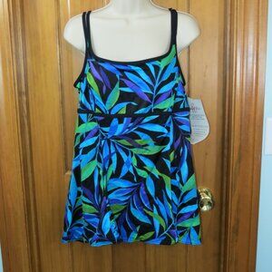 NWT Studio Works Swimsuit Tummy Control Blue/Black Floral Size 10
